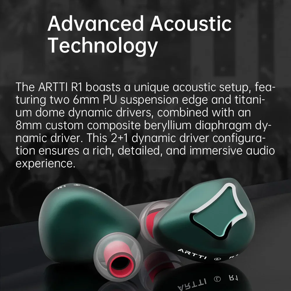 ARTTI R1 HIFI Earphone 2+1 Triple Dynamic Driver In-ear Music Headphone with Detachable 0.78 2pin Connector 3.5/4.4mm Plug Cable 4