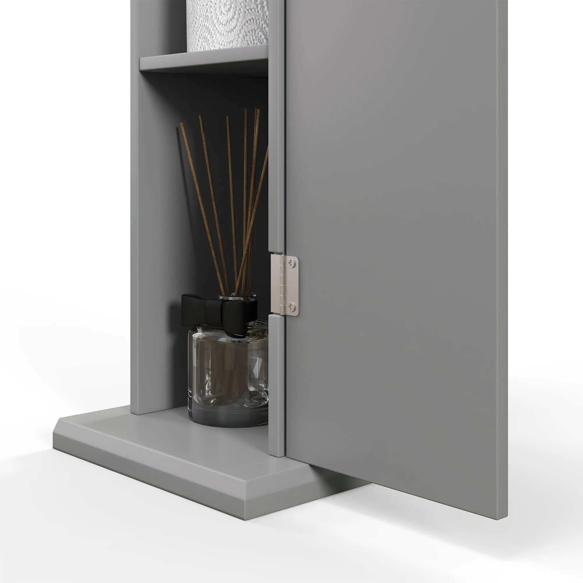 Homcom Toilet Paper Cabinet, Small Bathroom Corner Floor Cabinet with Doors and Shelves, Thin Storage Bathroom Organizer, Gray 6