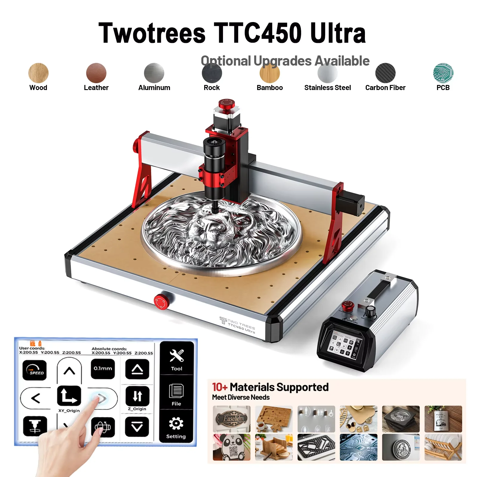 TWOTREES TTC450 Ultra 460x460x100 мм CNC-машина 2-в-1 для лазерного гравірування та різання, фрезерний верстат для деревини, каменю, алюмінію, МДФ, паперу