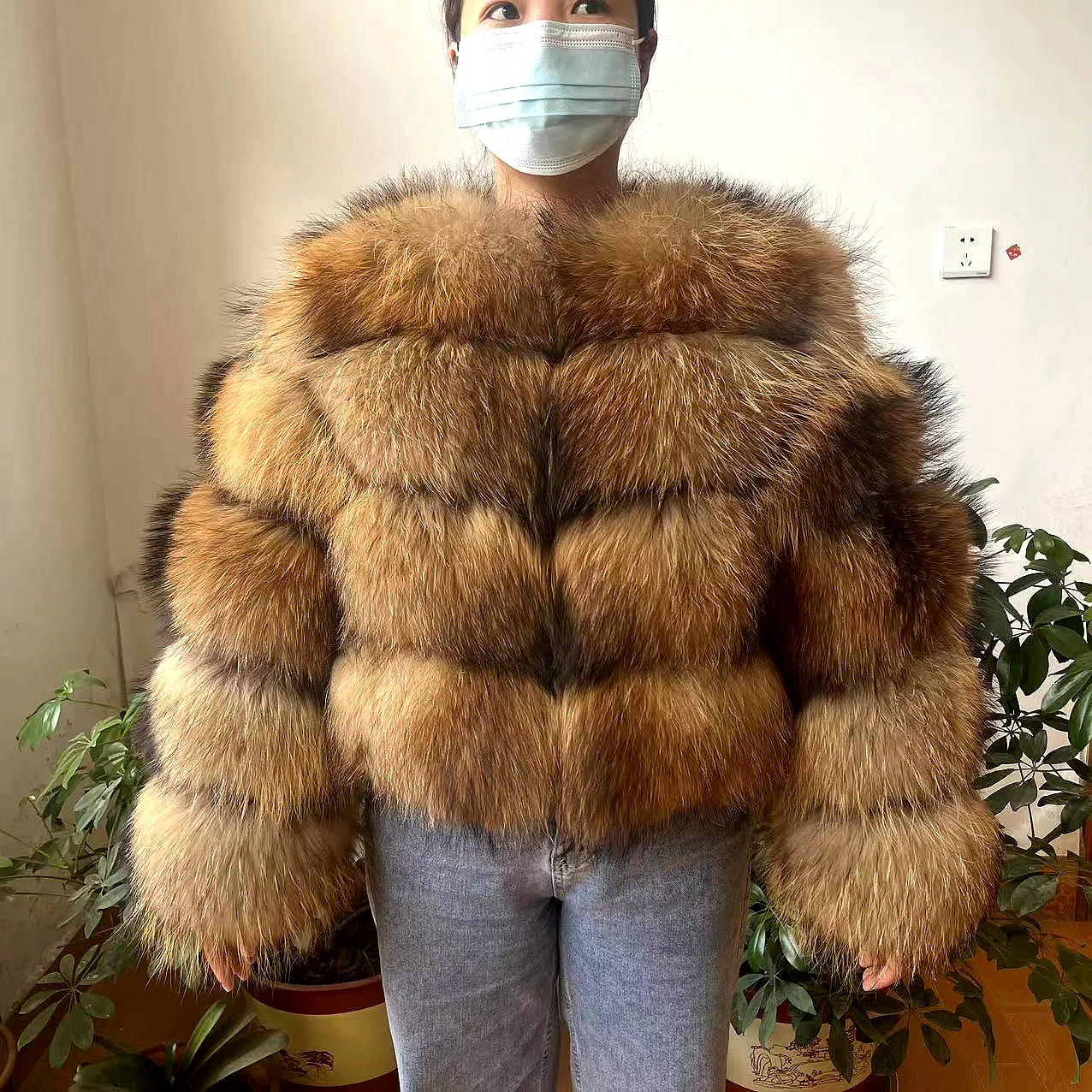 WEFURLENA  Real Raccoon Fur Coat  Winter Jacket Women natural Raccoon  fur coat Street warm long sleeve Natural Luxury Jackets 3