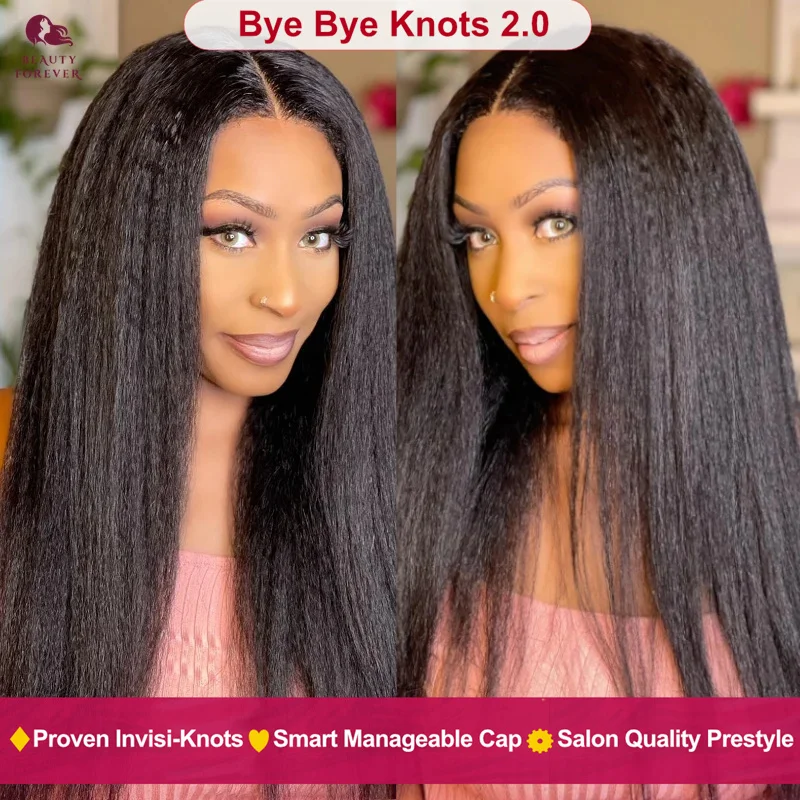 

Beautyforever Bye Bye Knots Glueless Lace Front Wig Preplucked Ready to Wear Kinky Straight Human Hair Wig Precut Lace 180%
