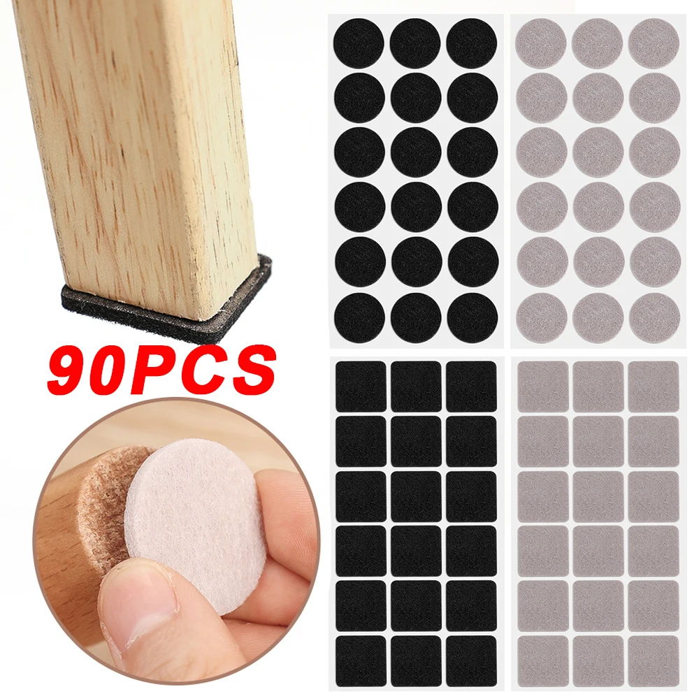 90/18Pcs Self Adhesive Felt Furniture Pads Anti Scratch Floor Protectors Mat For Chair Legs Table Floors Furniture Accessories