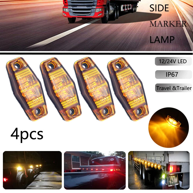 

4pcs 12v/24v Car Yellow Side Marker Clearance Lights Signal Lamp Truck Caravan Turn Signal Led Trailer Lorry