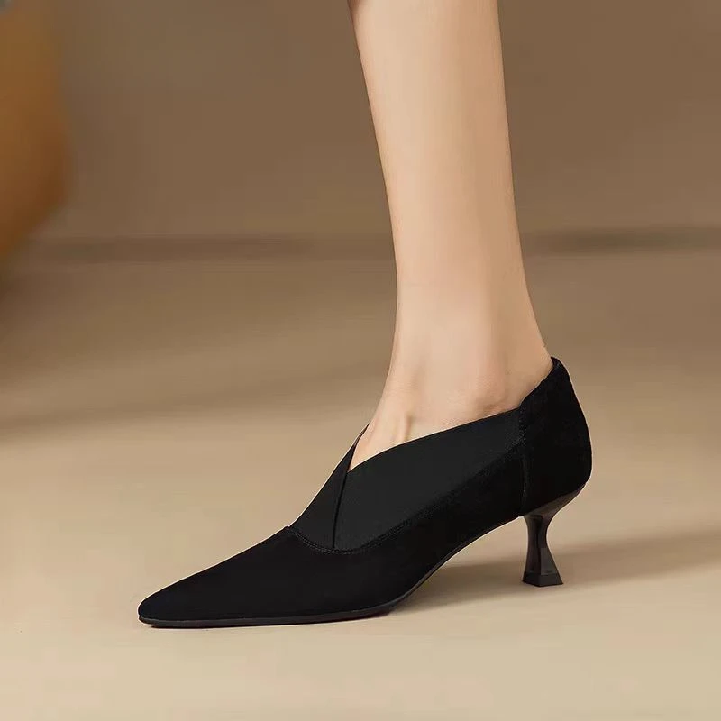Women Pointed Toe Stilettos Shoes Suede Loafers Winter Designer 2024 Trend New Sexy Elegant Party Dress Pumps Zapatillas Mujer 3