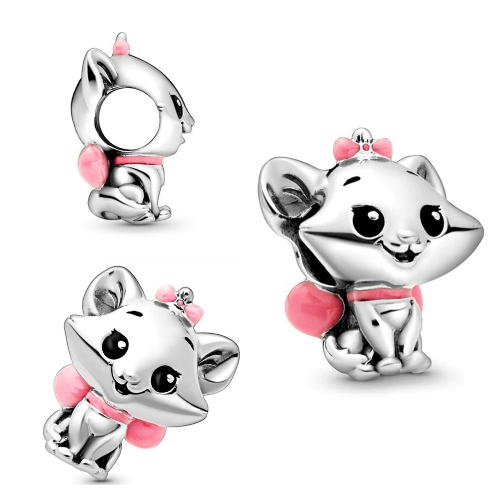 Pet Cat Charm Sparkling Dangle Charm Silver Plated Fit Pandora Charms Silver 925 Original Bracelet for Jewelry Making