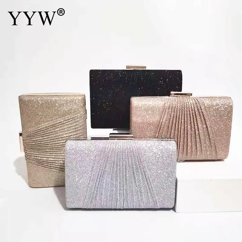 Fashion Satin Box Bag Evening Party Clutch Bags For Women Chain Shoulder Crossbody Bags Elegant Pleated Satin Formal Handbag
