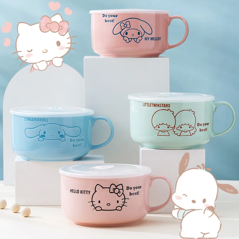 

Милая миска для лапши Hello Kitty Sanrio Anime Kuromi детская керамическая посуда Подарочная коробка милый подарок для лучшего друга Бесплатная доставка