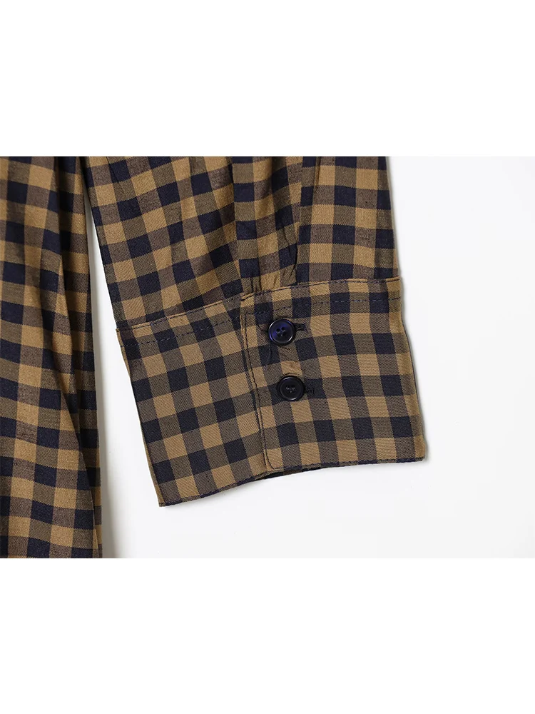 Women New Lace-Up Shirt Dress Fashion Long Sleeved Plaid Printed Turn Down Collar Leisure Elegant Midi Dress Female Clothing