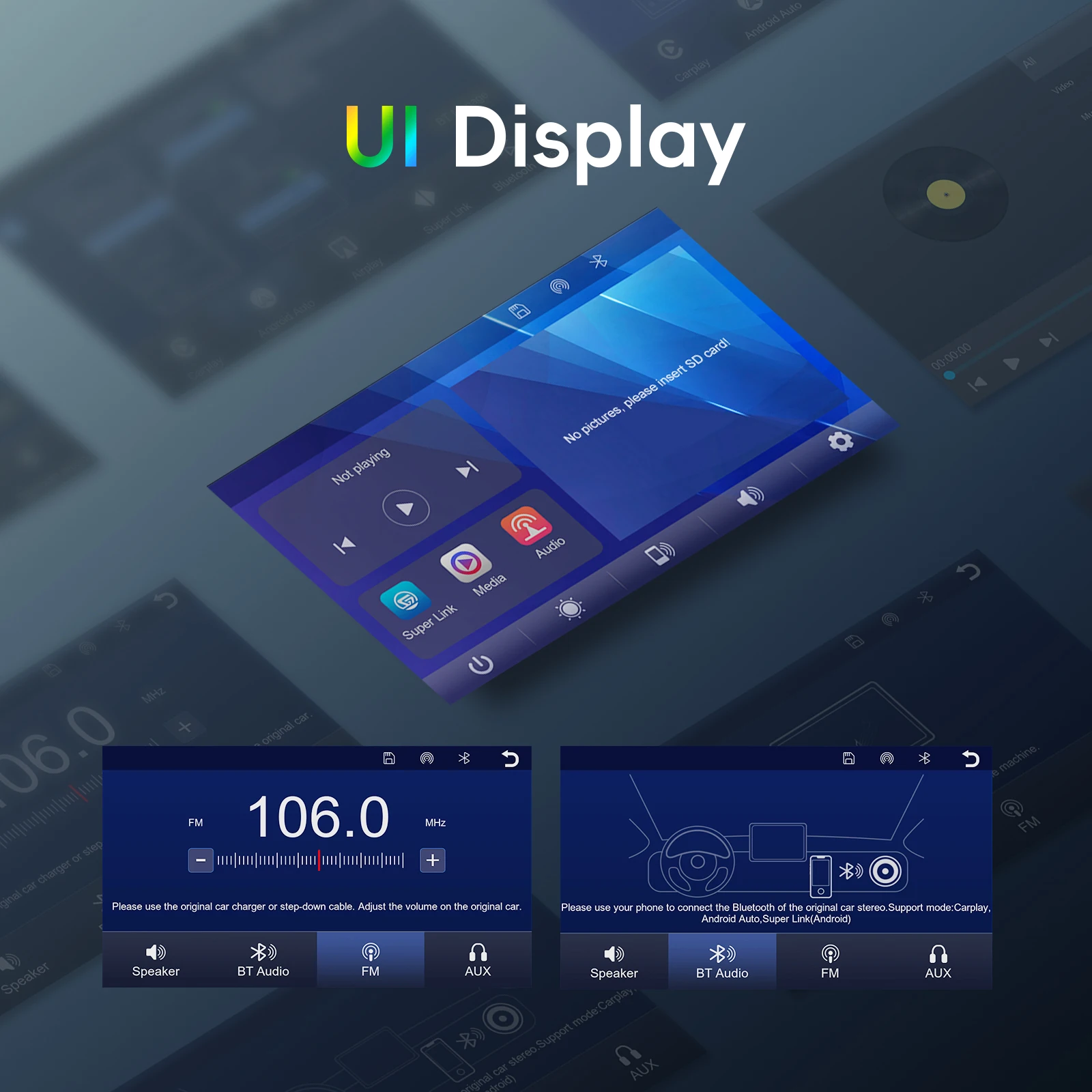 Podofo Carplay Auto-Multimediaplayer Online-Navigation Kabelloses Android Auto Mirror Link Mehrsprachiges Autoradio BT TF-Karte Superlink – Detail 12