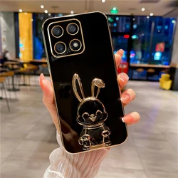 Luxury Plating Silicone Rabbit Holder Stand Case for Honor X6S 5G (DDTZ Black)