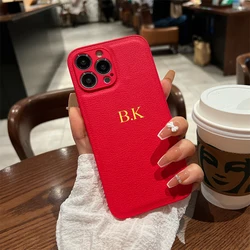 Luxury Personalized Leather Phone Case with Custom Name or Initials for iPhone 11 Pro Max (Red)