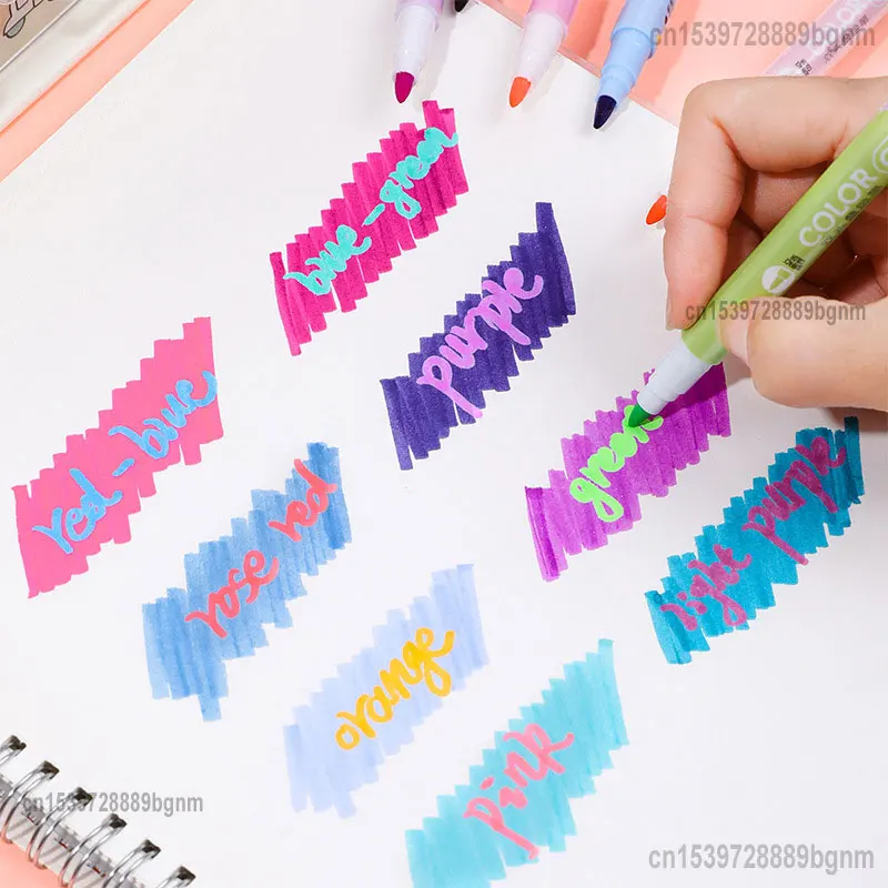 8Pcs Set Color Laying Highlighter Marker Pen Double Head 16 Colors