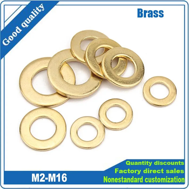 M2 M2.5 M3 M4 M5 M6 M8 M10 M12 M14 M16 None-standard Solid Brass Copper Flat Washer DIY Plain Gaskets 2/5/10/20/25/30/50/100pcs