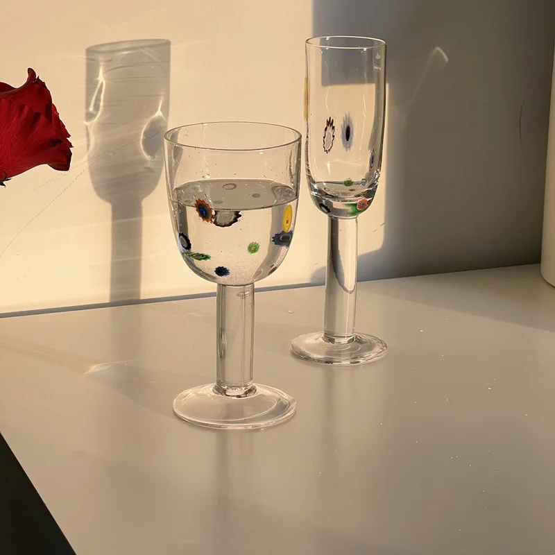 2Pcs Vintage Speckled Goblet Lead-Free Crystal Glass Cup Sparkling Red Wine Glass Champagne Whiskey Cup Holiday Gift Flat Cups glass cup champagne glass