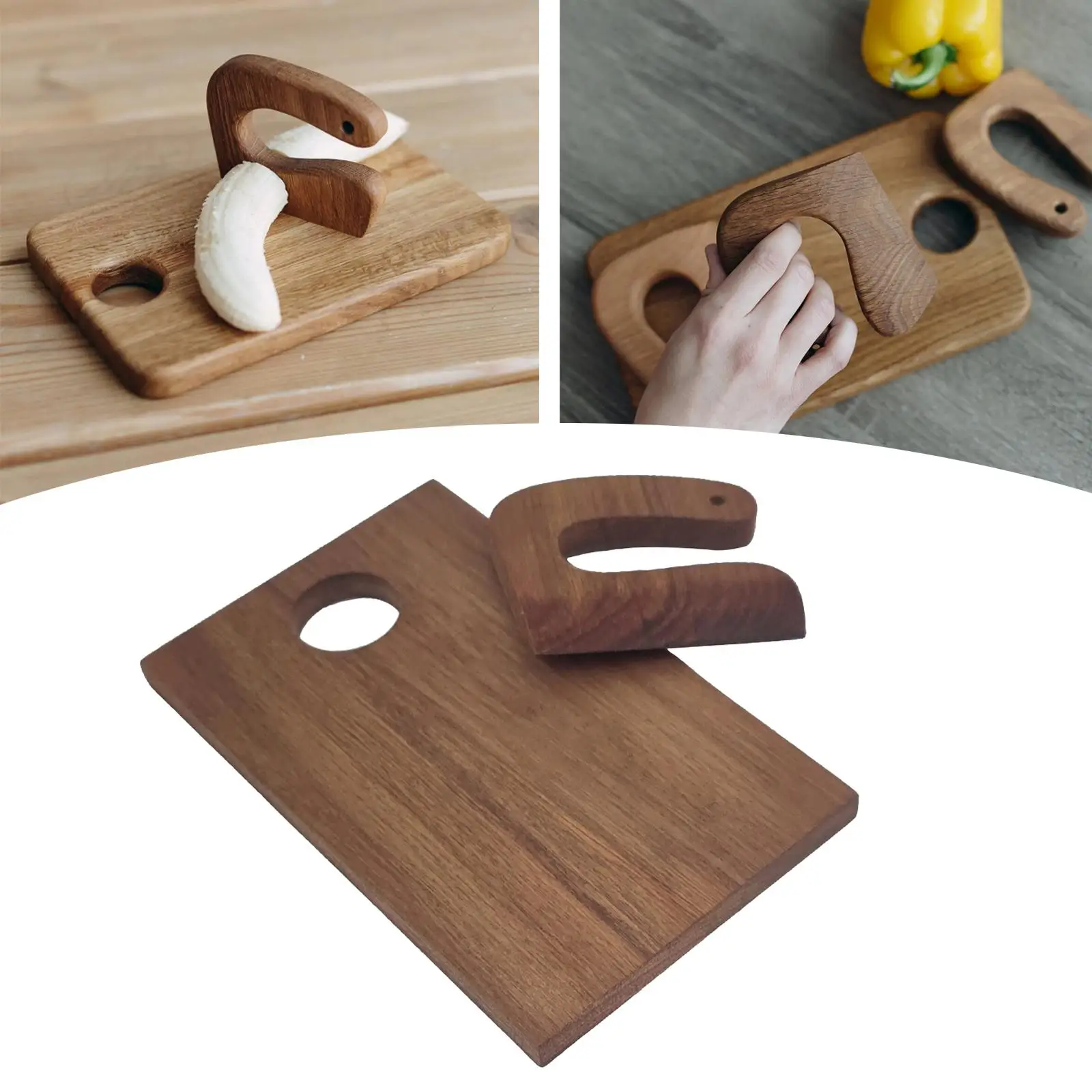 Montessori Kids Wooden Cutting Board and Knives Set Cooking Knives for Cakes