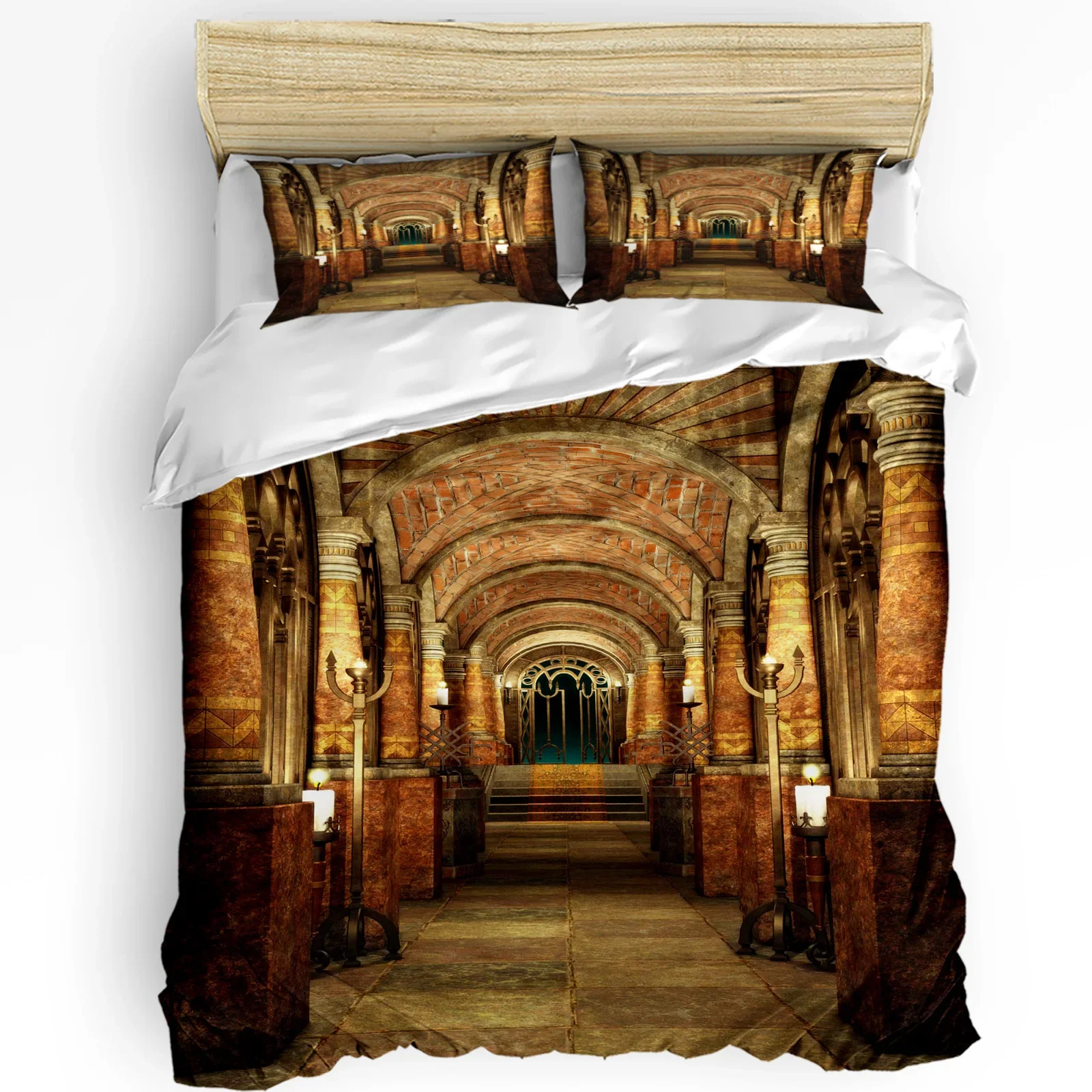 

Corridor Palace Ancient Building 3pcs Bedding Set For Bedroom Double Bed Home Textile Duvet Cover Quilt Cover Pillowcase