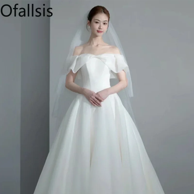 

Ofallsis White Off Shoulder Wedding Dress 2023 Summer New Elegant Bride Simple Organza Satin Wedding Light Gauze Slim Dresses