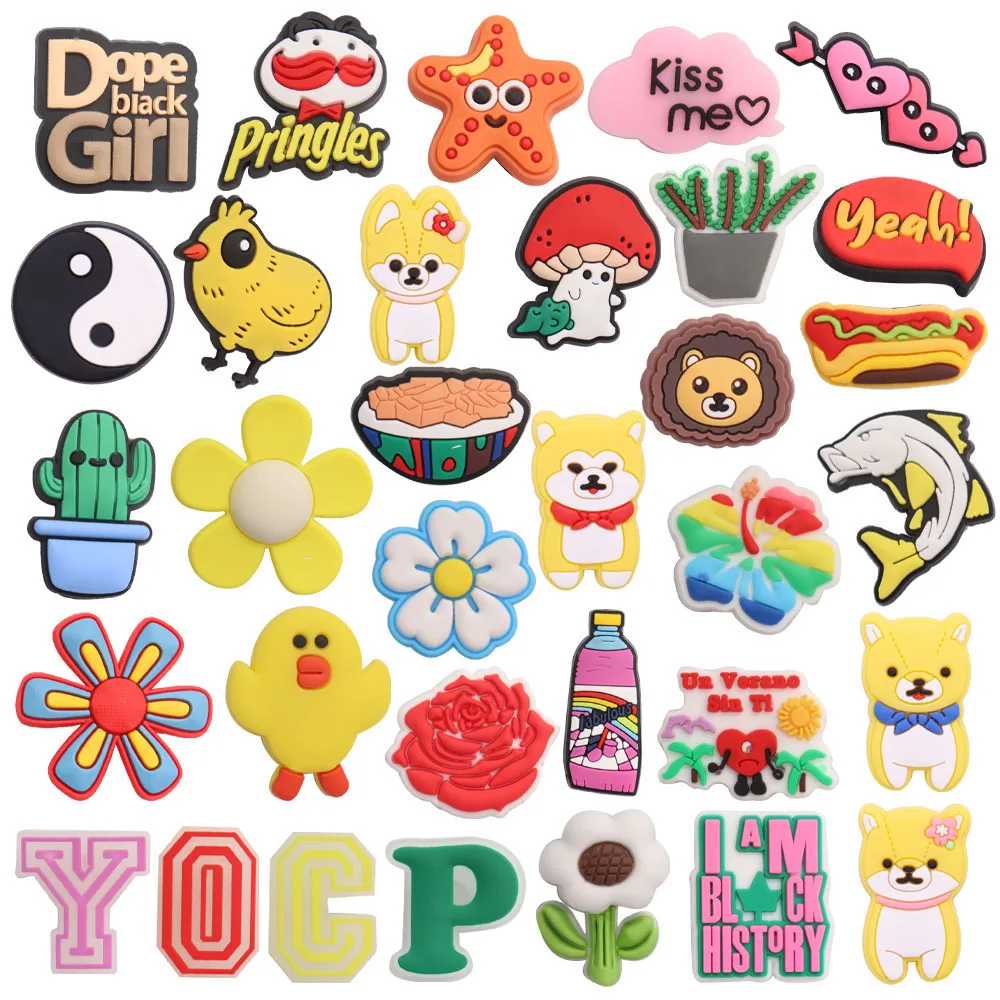 

50Pcs Wholesale PVC Shiba Inu Lion Animals Hot Dog Shoe Button Charms Kids Shoes Decorations DIY Wristband Croc Jibz