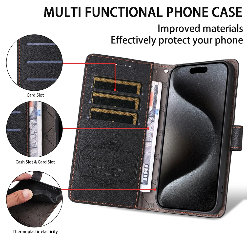 Leather RFID Blocking Stand Flip Wallet Phone Case with Card Holder