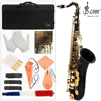 SLADE Tenor Saxophone B Flat Black Gold Key Beginner Saxophone with Cleaning Wipe Carrying Case Neck Strap Reeds Complete Kit