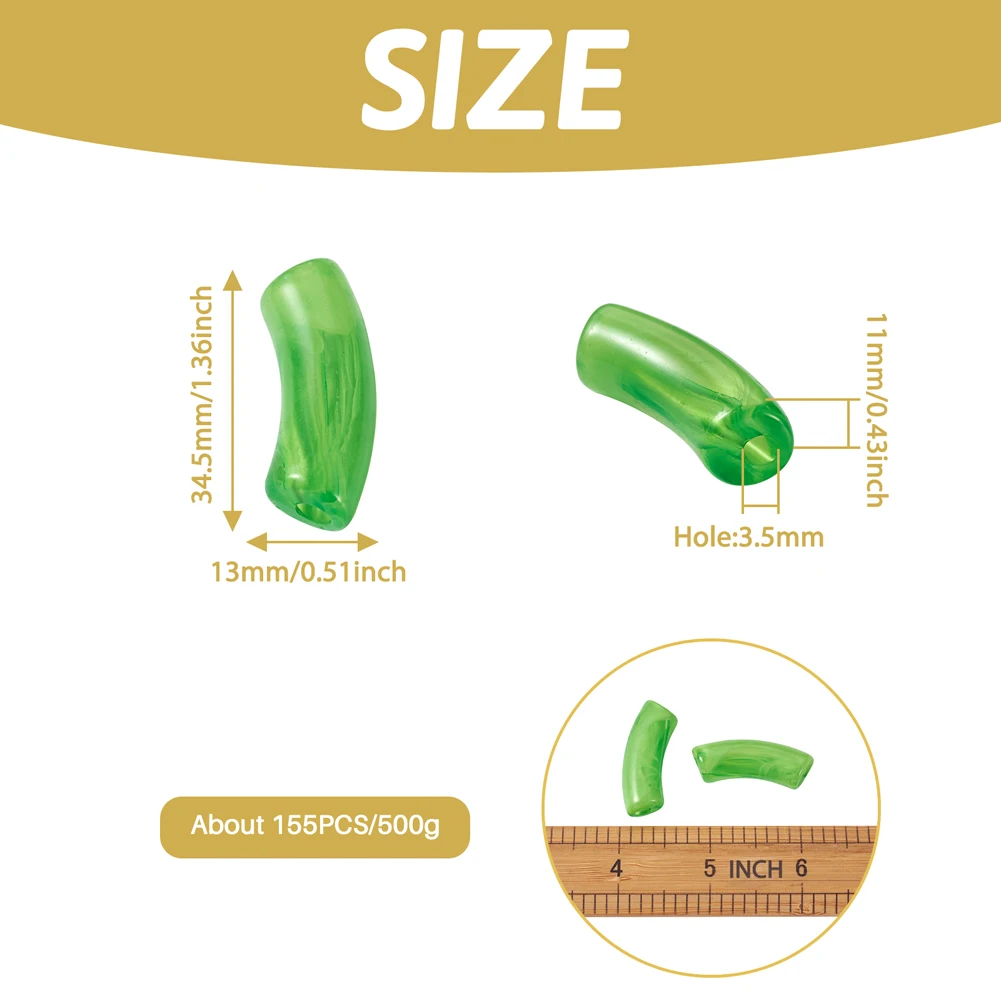 about 155pcs/500g Acrylic Curved Tube Beads Imitation Gemstone Mix Color for Bracelet Jewelry Making Craft Supplies 34.5x13x11mm