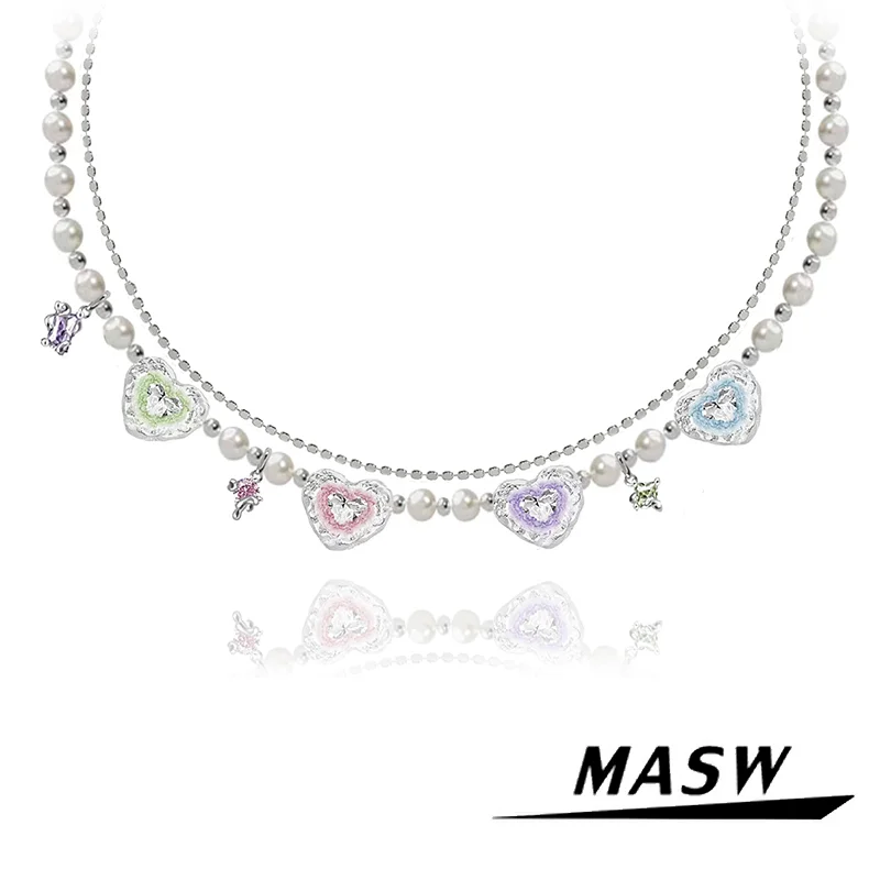 

MASW Original Design Senior Sense Luxury Jewelry Colorful High Quality Glass Heart Pendant Necklace For Women Girl Party Gift