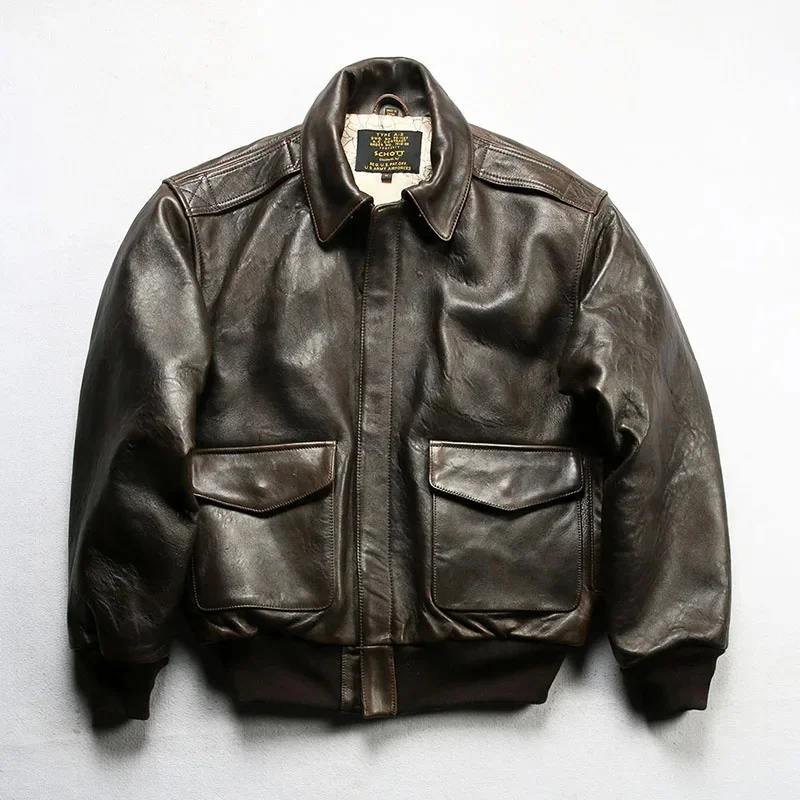 

Spring autumn season men's fat plus size large wide version A2 leather pilot jacket thickened New Zealand sheepskin top