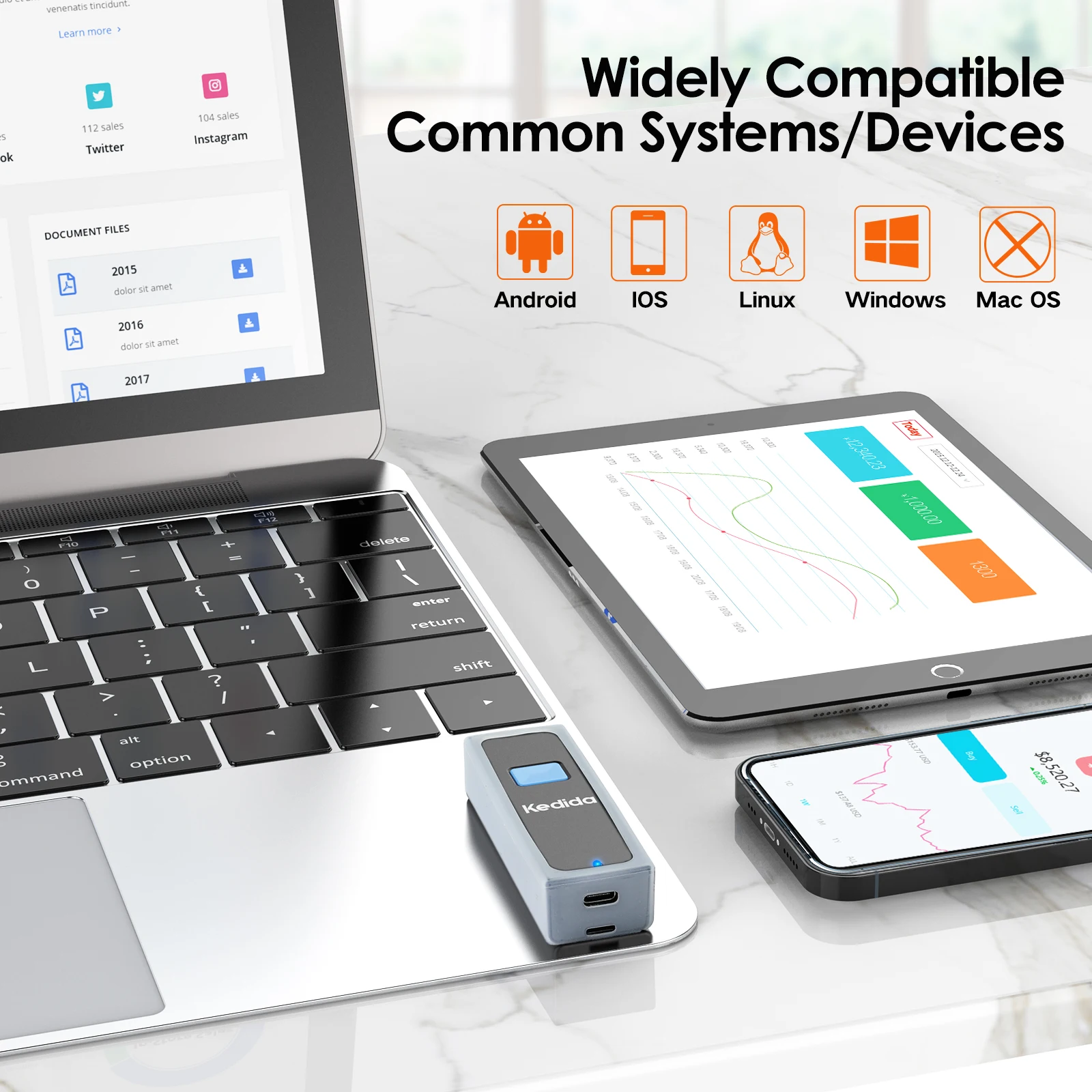 무선 2D 미니 바코드 스캐너, USB 유선 2.4G 무선 블루투스 바코드 스캐너, 휴대용 1D 2D QR 코드, 케이스 포함, 3 인 1