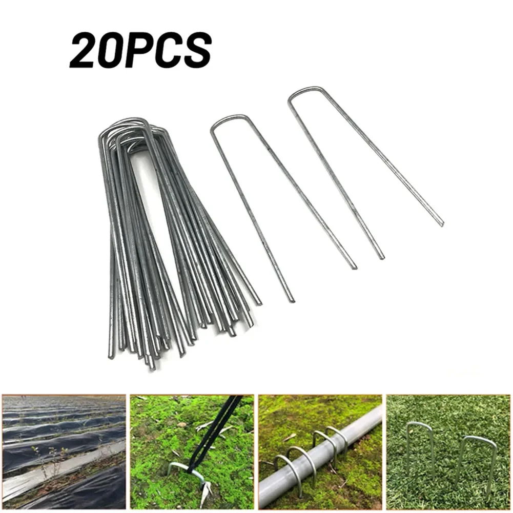 Description Picture 2 of item20 Pcs Galvanised Metal Ground U Tent Pegs Gazebo Camping Tarpaulin Hooks Tarpaulin Fixing Lawn U-Shape Pegs Garden Supplies