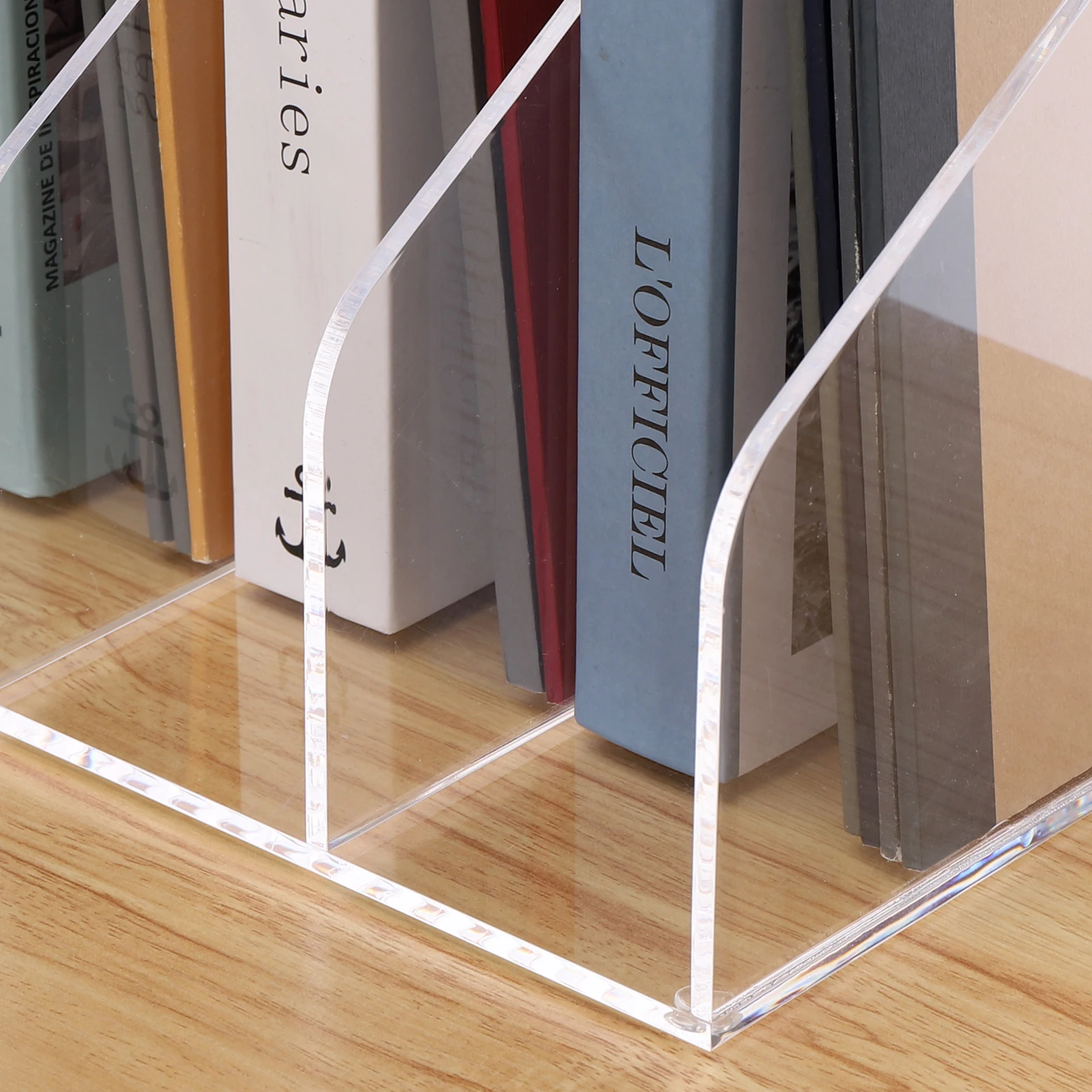 SANRUI 3 Slots Acrylic Magazine Holder Desktop File Sorter Organizer Rack Bookshelf Office Desk Accessories Storage Stand