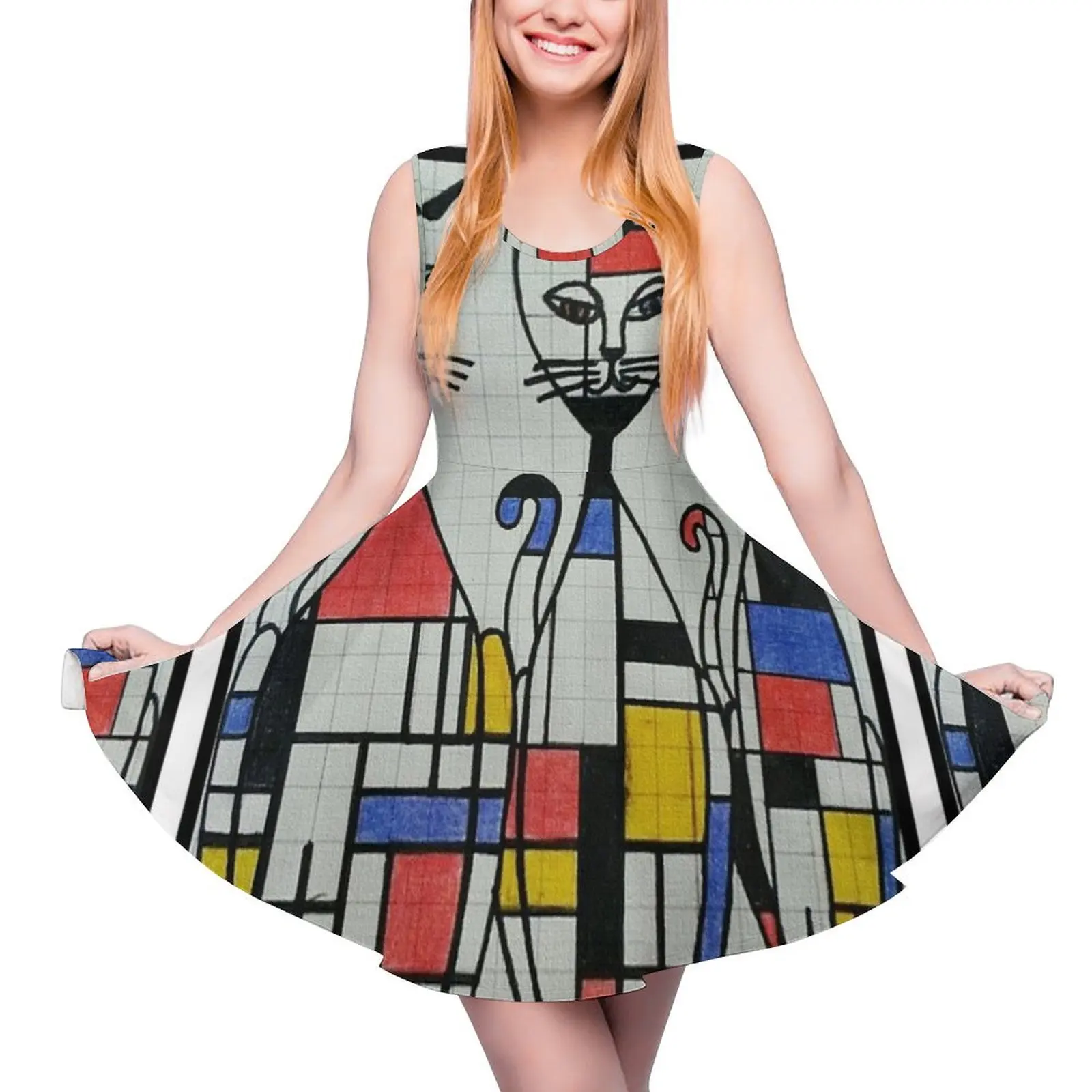 

Среднего века Mondrian кошки без Рукавов Платье женское длинное платье Женская юбка Роскошные платья