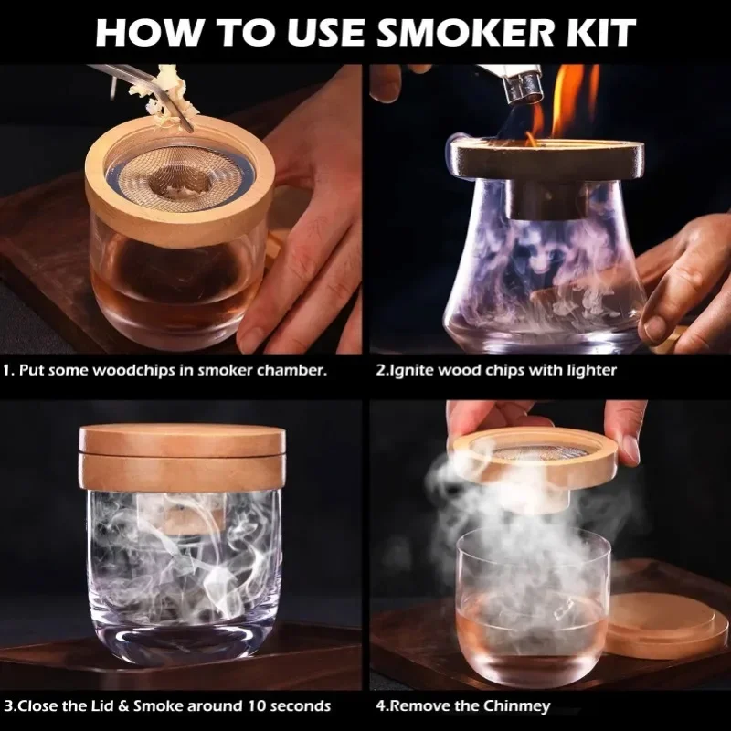 Wooden Cocktail Smoker Kit for Drinks Kitchen Bar