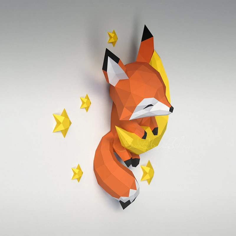 3D Paper Model Handmade Moon Fox Home Decor Wall Decoration Papercraft DIY Puzzles Educational Toys For Kids Gifts 3d paper model paper jigsaw puzzle