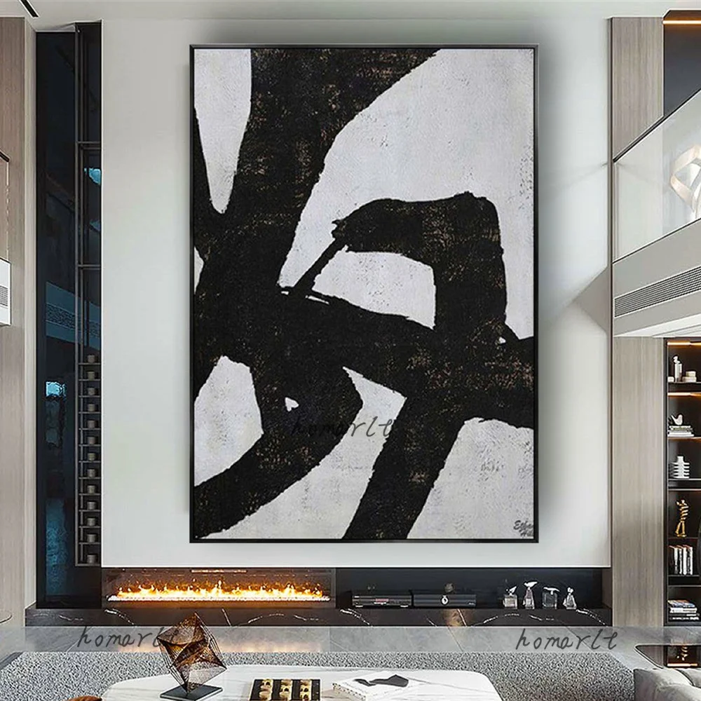 

Abstract Black And White Geometric Lines Texture Modern Minimalist Canvas Art Pictures Wall Decor Painting For Home Living Room