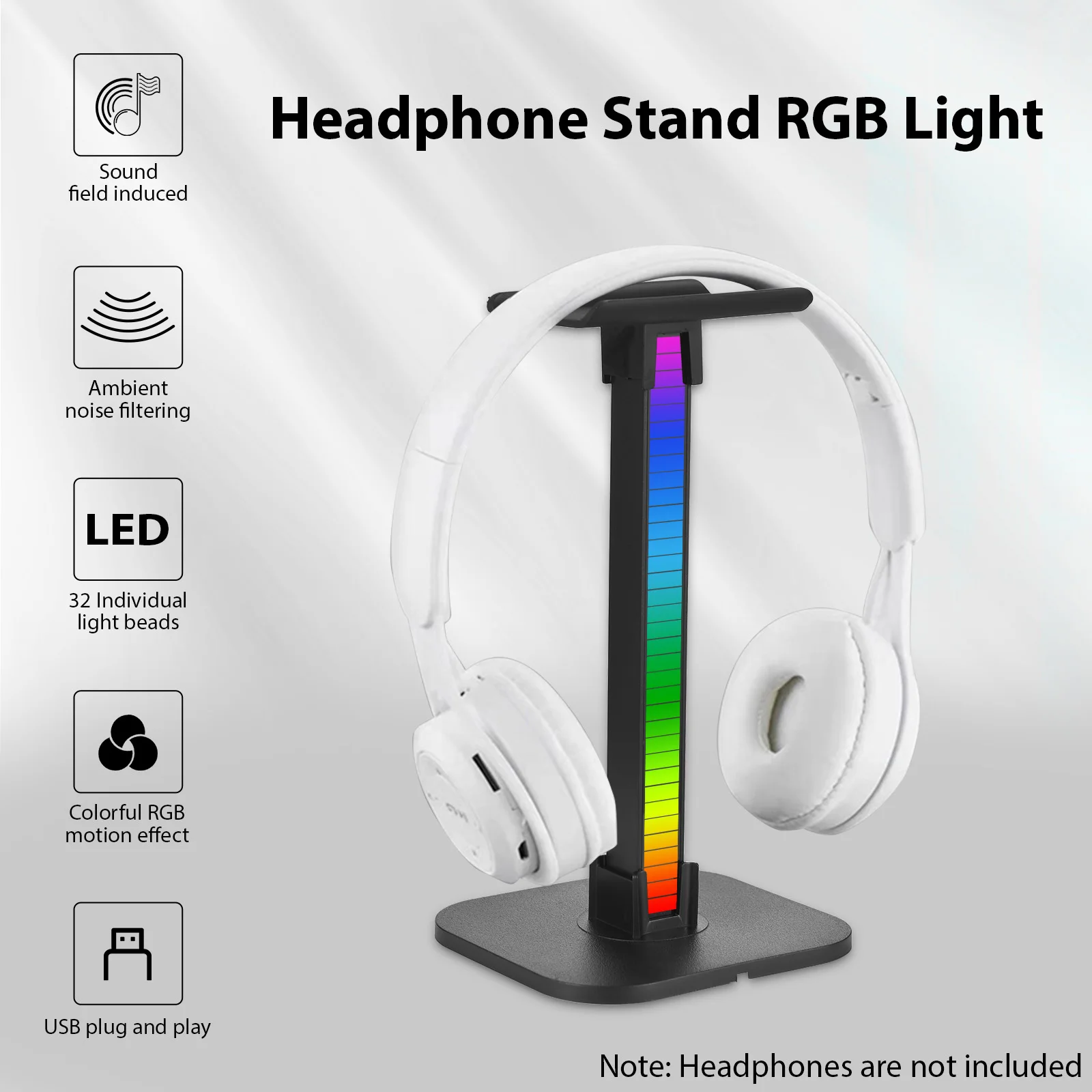 Headphone Stand RGB Light for Desk PC Gaming Headset Bottom Anti-slip with Type-C Ports Rechargeable Headset Display Hanger