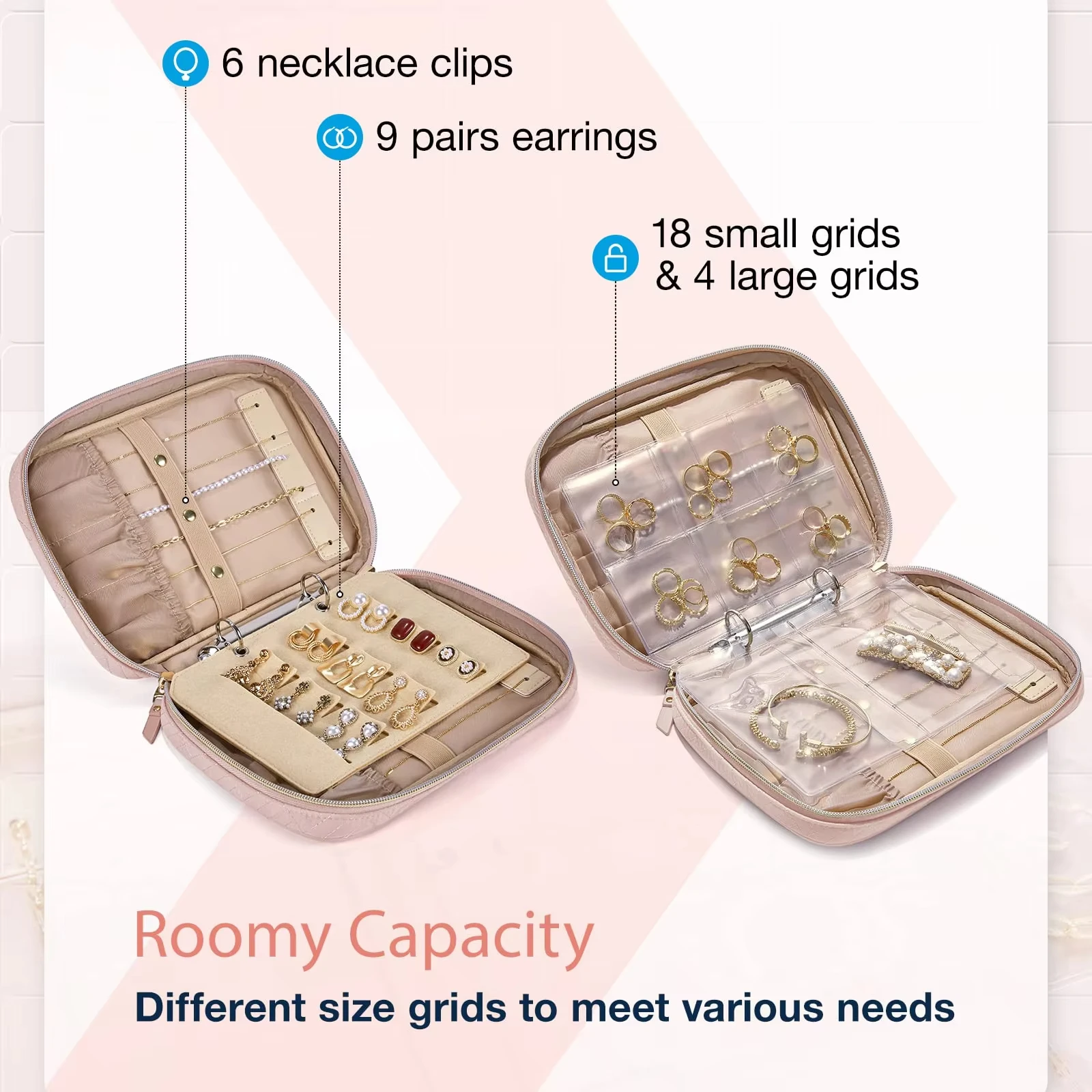 Jewelry Travel Organizer Case with Clear Bags and Zipper Pouches