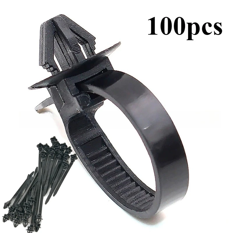 10-100PCS Car Nylon Black Cable Ties Push Mount Wire Harness Fastener Cable Clamp Clips Ties Management Car Wire Organizers