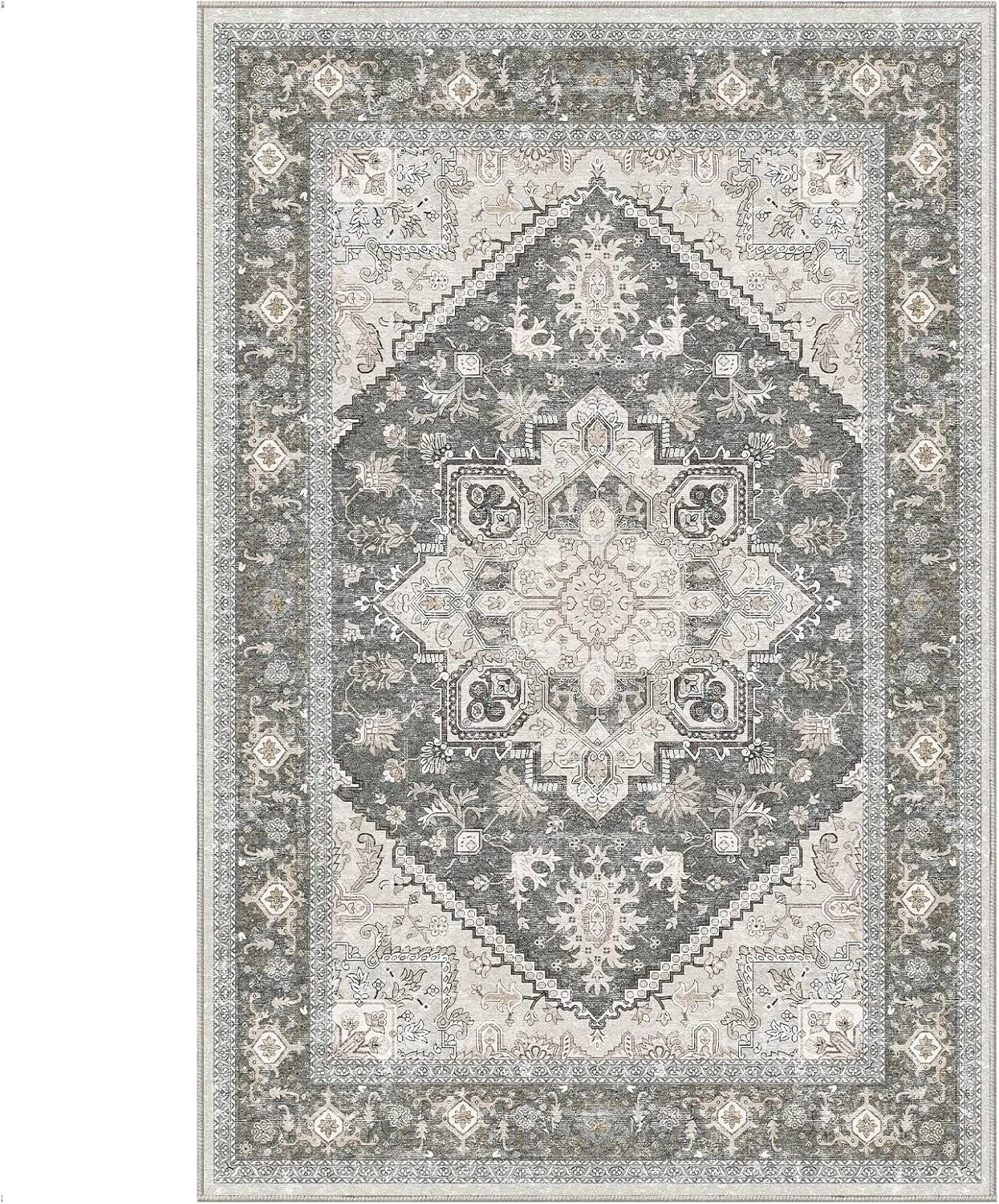 שטיח עם דוגמת גיאומטריה פרסית בסגנון בוהו אתני לעיצוב הבית, שטיח רך ומונע החלקה לסלון, חדר שינה ומטבח