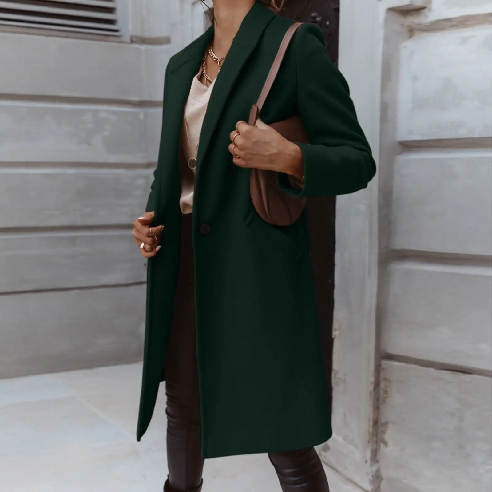 Women Breasted Drop Shoulder Coat Winter Long Trench Pea Coat,Winter Mid-Long Trench Collar Breasted Coat