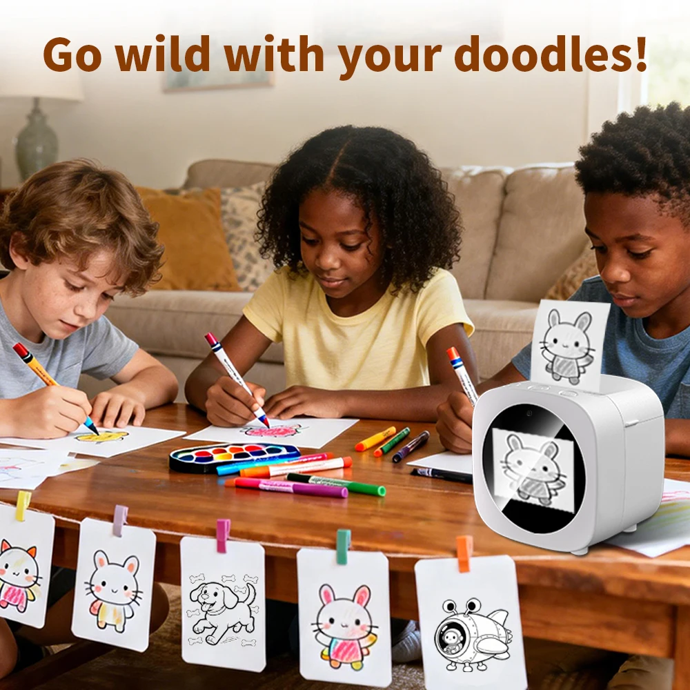 AI 음성 스티커 프린터, 3롤 용지로 제작되는 미니 휴대용 열전사 스티커, 메모, 저널, 그림, 사진, 학교, O에 사용 가능