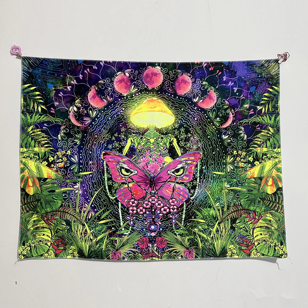 Tapestry Decor Fluorescent mandala tapestry UV psychedelic mushroom decoration home bedroom aesthetic room art decoration