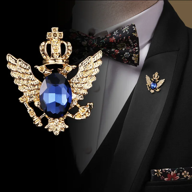 Vintage Angle Wing Double Eagle Abzeichen Herren Retro Anzug Mantel Strass Brosche Schmuck Luxus Metall Pins und Broschen für Frauen