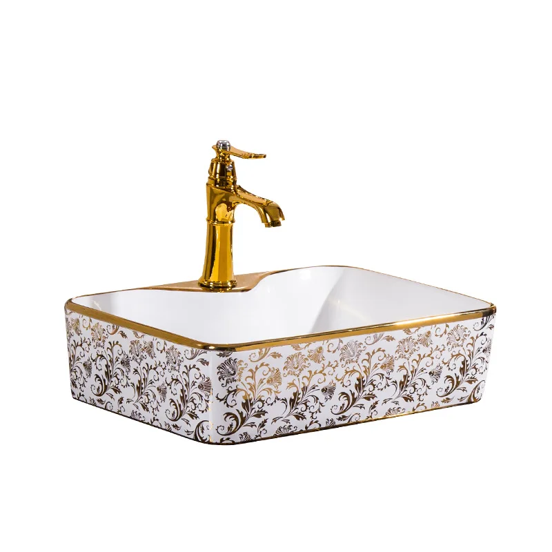 

Ceramic Oval Wash Basin Golden Above Counter Wash Basin Golden Flower Art Basin Bathroom Sink Cabinet Countertop Sinks Embossed