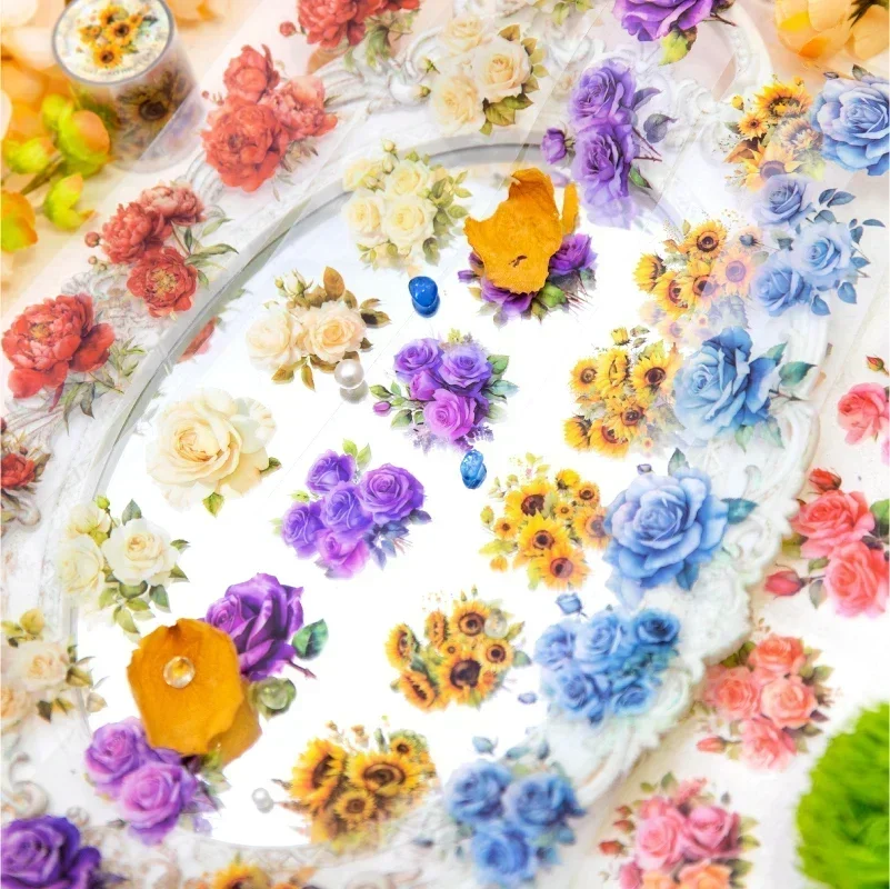 

1Roll 2M PET Tape Floating Glimpse Flowers Material Loop Handbook Sticker Adhesives Decoration Scrapbooking Cut 50MM*2M