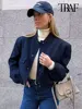 TRAF Women Fashion With Pockets Bomber Jacket Coats Vintage Long Sleeve Front Button Casual Female Outerwear Chic Tops 3