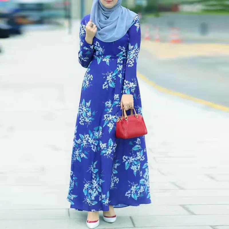 

Vintage Women Floral Print Long Maxi Dress Ramadan Eid Islamic Clothing Belted Kaftan Dubai Turkey Abaya Muslim Arabic Robe New