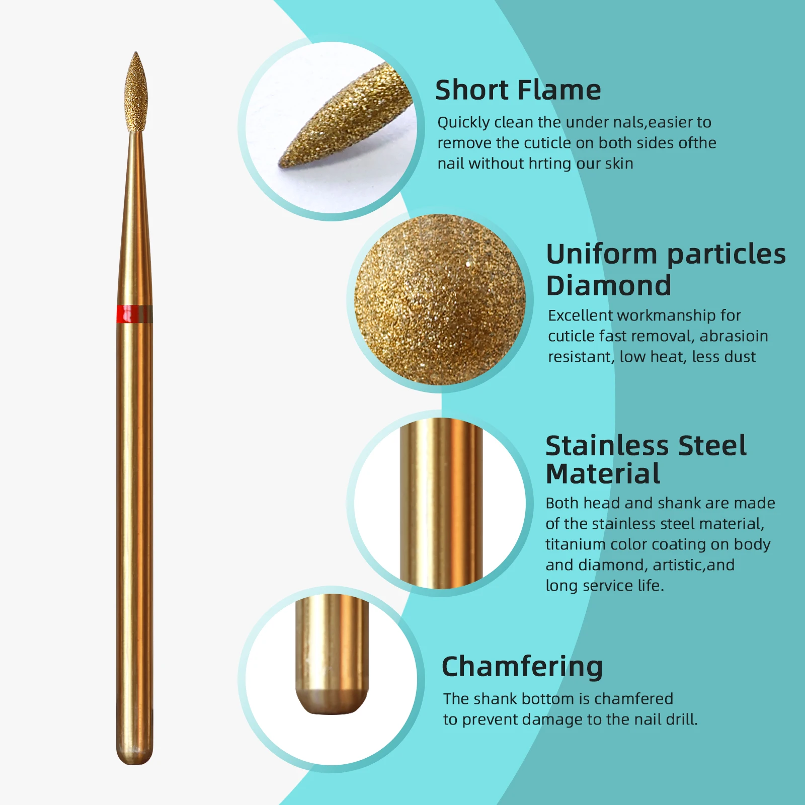 HYTOOS 2mm Short Flame Cuticle Clean Nail Drill Bit Titanium Russian Diamond Nail Bits Dead Skin Cleaner Accessories Tool Nail Drill Bit Nail Drill Bits Cuticle Remover Bit
