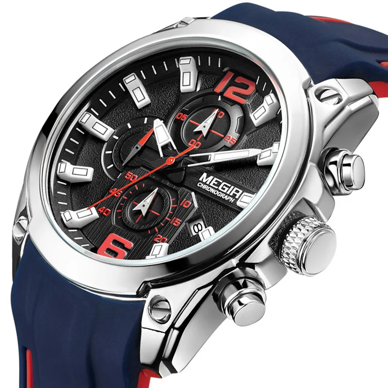 

Fashion Men's Outdoor Sports Watch Multifunctional Calendar Timing Luminous Clock Leisure Student Silicone Strap Wristwatch