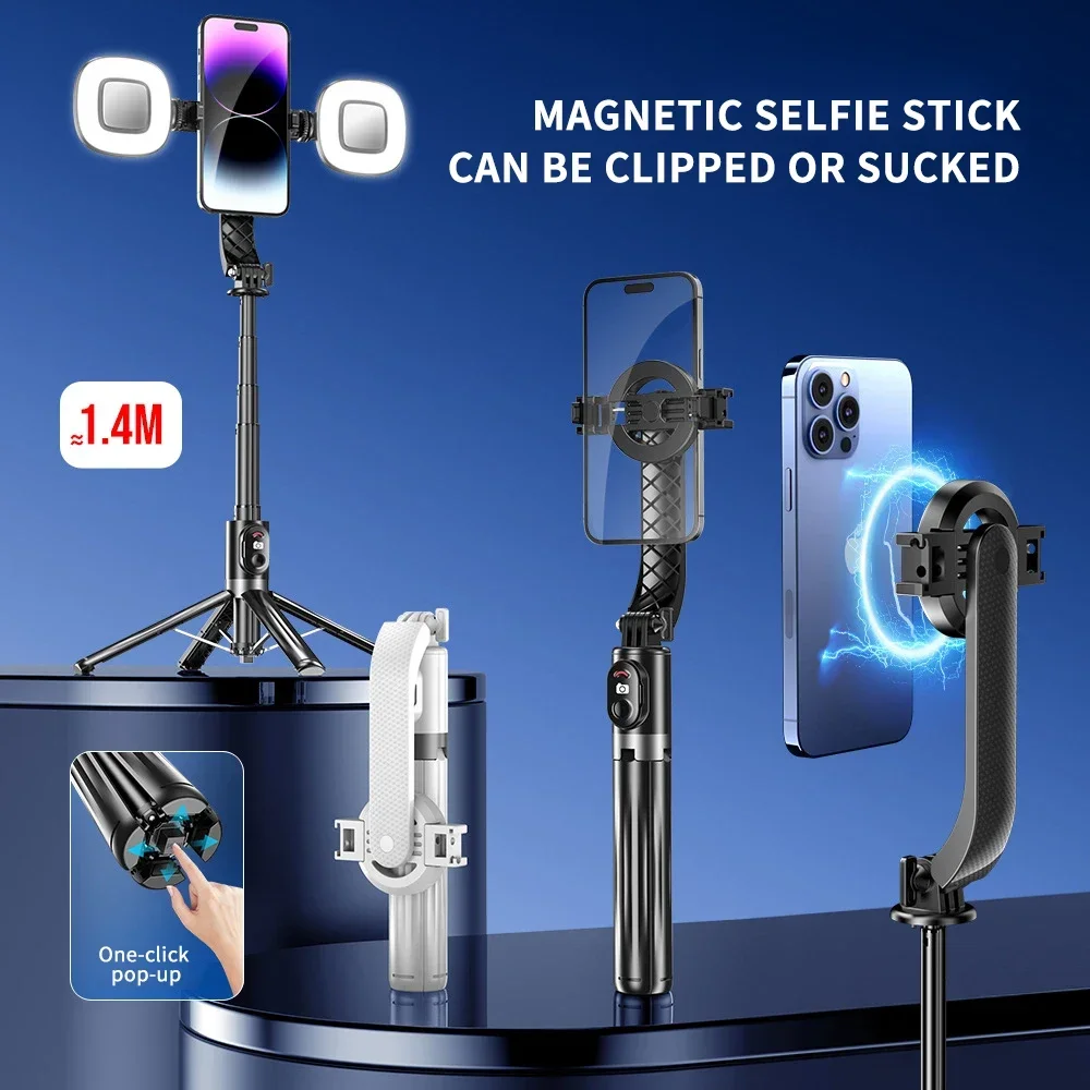 Magnetic Selfie Stick Tripod with Bluetooth Remote for Cellphone for IPhone 16 15 14 13 12 Pro Max Huawei Xiaomi Samsung