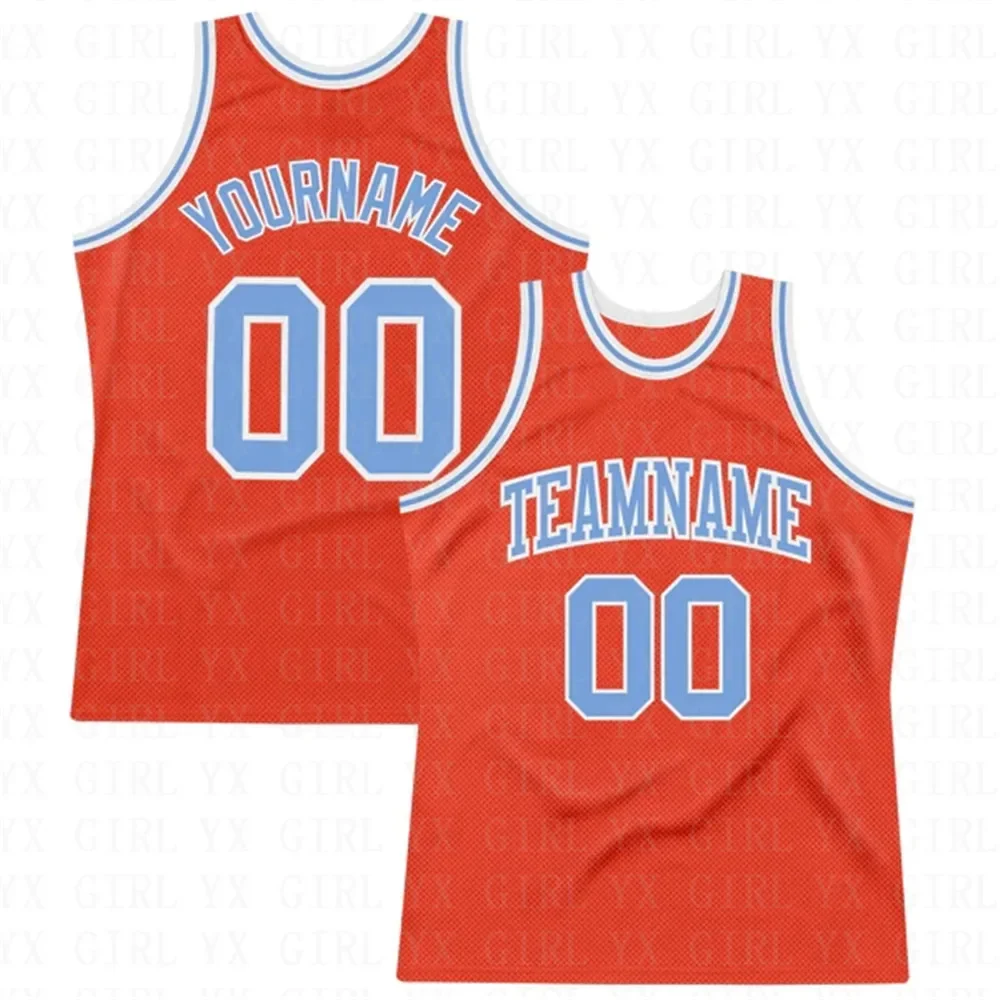 

Custom Orange Light Blue-White Authentic Throwback Basketball Jersey Tank Tops Men Personlized Team Unisex Top